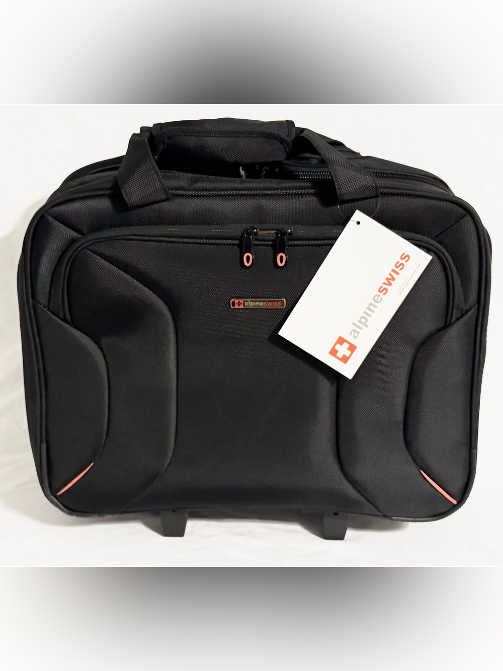 NWT Alpine Swiss Black Laptop Commuter Briefcase with Wheels